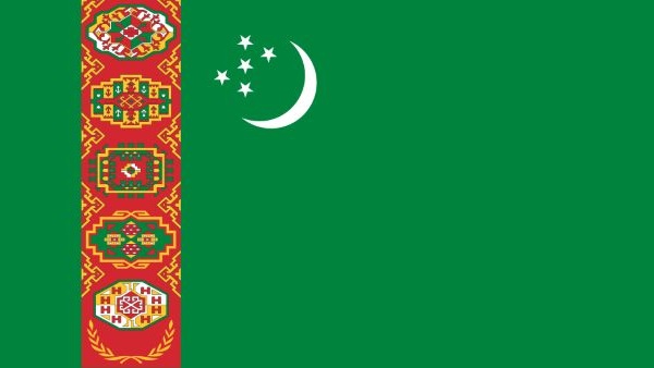 Turkmenistan flag with white marble architecture